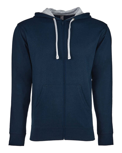 Next Level Unisex Laguna Full-Zip Hoodie Sweatshirt 9601 #color_Midnight Navy/ Heather Grey