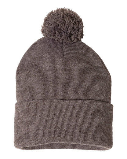 Sportsman 12" Pom-Pom Cuffed Beanie SP15 #color_Heather Brown