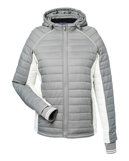 Nautica Women's Nautical Mile Hooded Puffer Jacket N17187 #color_Graphite/ Antique White
