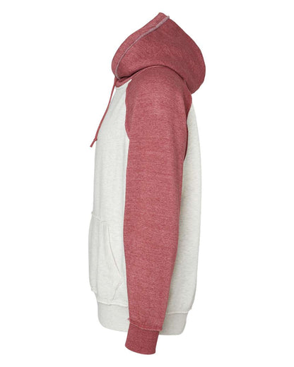 J. America Men's Vintage Heather Hooded Sweatshirt 8885 #color_Oatmeal Heather/ Simply Red Heather
