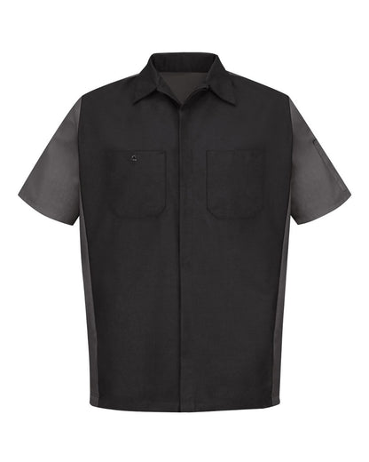 Red Kap Men's Tall Short Sleeve Automotive Crew Shirt SY20T #color_Black/ Charcoal