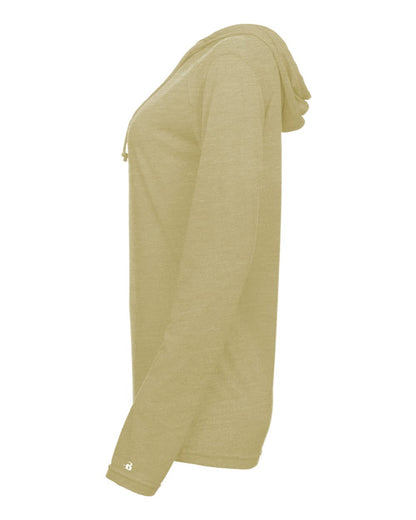 Badger Women's Tri-Blend Surplice Long Sleeve Hooded T-Shirt 4965 #color_Vegas Gold Heather