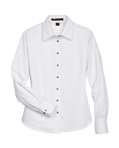 Harriton Women's Easy Blend™ Long Sleeve Twill Dress Shirt with Stain-Release M500W #color_White