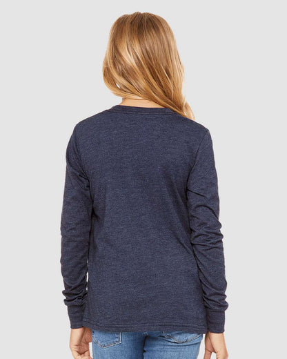 BELLA + CANVAS Youth Heather CVC Long Sleeve Tee 3501YCVC #colormdl_Heather Navy