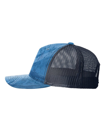 Richardson Five-Panel Printed Trucker Cap 112PFP #color_Realtree Fishing Light Blue/ Navy