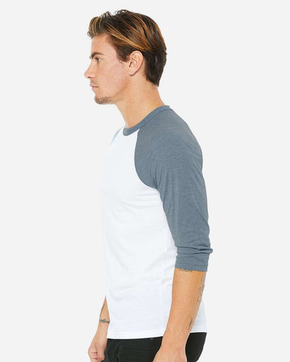 BELLA + CANVAS Unisex Three-Quarter Sleeve Baseball Tee 3200 #colormdl_White/ Denim