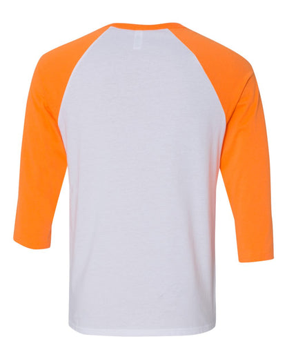 BELLA + CANVAS Three-Quarter Sleeve Baseball Tee 3200 #color_White/ Neon Orange