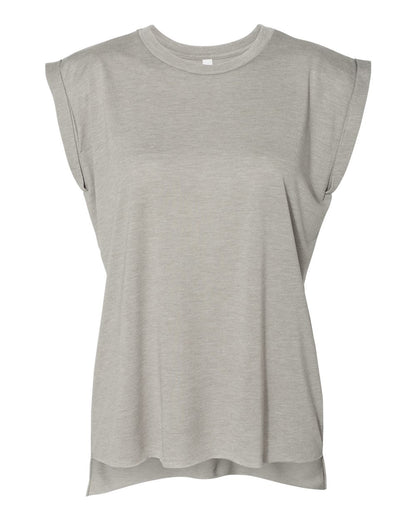 BELLA + CANVAS Women’s Flowy Rolled Cuffs Muscle Tee 8804 #color_Heather Stone