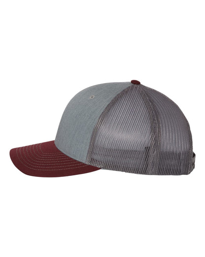 Richardson Snapback Trucker Cap 112 #color_Heather Grey/ Charcoal/ Maroon