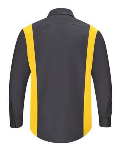 Red Kap Men's Performance Plus Long Sleeve Shirt with OilBlok Technology SY32 #color_Charcoal/ Yellow