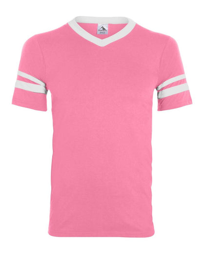 Augusta Sportswear V-Neck Jersey with Striped Sleeves 360 #color_Pink/ White