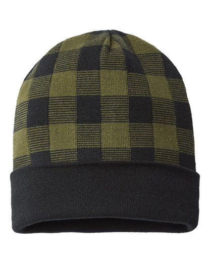 CAP AMERICA USA-Made Plaid Beanie RKP12 #color_Olive Green/ Black