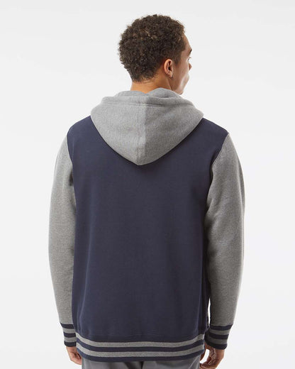 Independent Trading Co. Heavyweight Varsity Full-Zip Hooded Sweatshirt IND45UVZ #colormdl_Classic Navy/ Gunmetal Heather