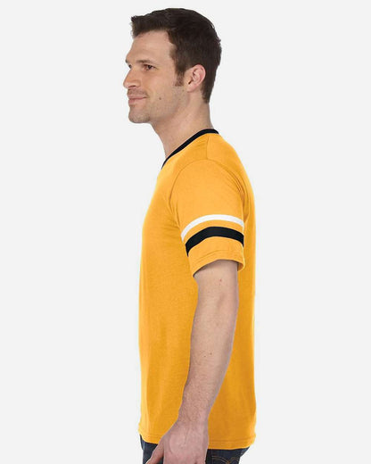 Augusta Sportswear V-Neck Jersey with Striped Sleeves 360 #colormdl_Gold/ Black/ White