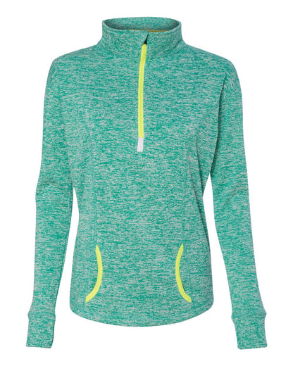 J. America Women's Cosmic Fleece Quarter-Zip Pullover 8617 #color_Emerald/ Neon Yellow