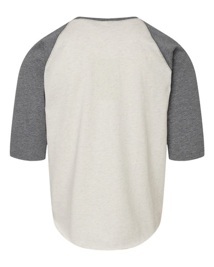 LAT Youth Baseball Fine Jersey Three-Quarter Sleeve Tee 6130 #color_Natural Heather/ Granite Heather