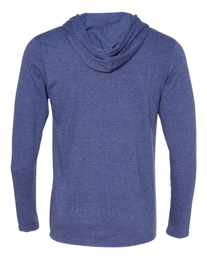 Gildan Unisex Softstyle® Lightweight Hooded Long Sleeve T-Shirt 987 #color_Heather Blue/ Neon Yellow