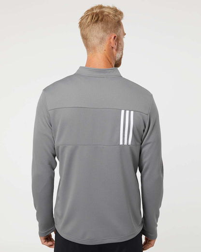 Adidas Men's 3-Stripe Double Knit Quarter-Zip Pullover A482 #colormdl_Grey Three/ White