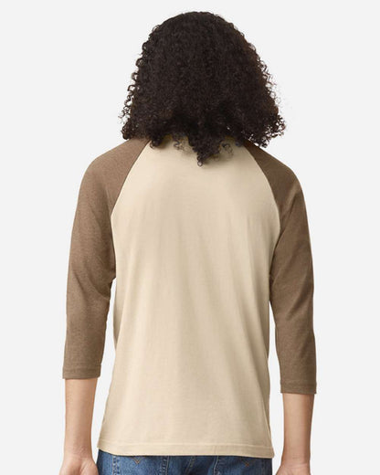 American Apparel Unisex CVC Three-Quarter Sleeve Tee 2003CVC #colormdl_Heather Bone/ Heather Army