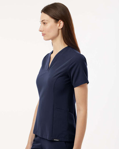 Jaanuu Women's Calix Fit & Flare Scrub V-Neck Top W10003 #colormdl_Midnight Navy