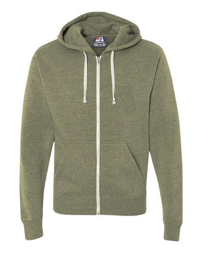 J. America Men's Triblend Full-Zip Hooded Sweatshirt 8872 #color_Olive Triblend