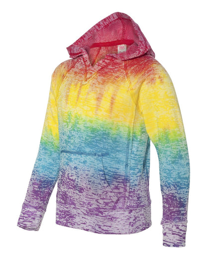 MV Sport Girls’ Courtney Burnout V-Notch Hooded Sweatshirt W1162Y #color_Rainbow Stripe