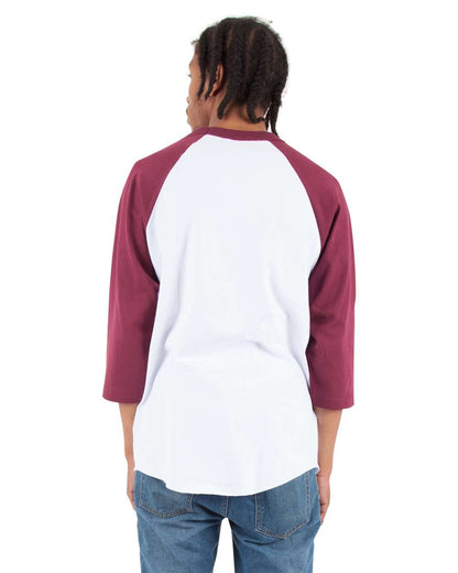 Shaka Wear Unisex Three-Quarter Sleeve Raglan T-Shirt SHRAG #colormdl_White/ Burgundy