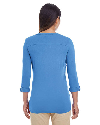 Devon & Jones Women's Perfect Fit™ Y-Placket Convertible Sleeve Knit Top DP186W #colormdl_French Blue
