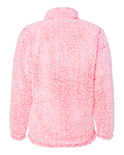J. America Women’s Epic Sherpa Quarter-Zip Pullover 8451 #color_Fire Coral Heather
