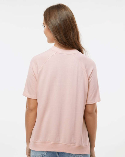 MV Sport Women's French Terry Short Sleeve Crewneck Sweatshirt W23711 #colormdl_Cameo Pink