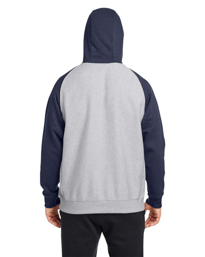 Team 365 Unisex Zone HydroSport™ Heavyweight Colorblock Hooded Sweatshirt TT96CB #colormdl_Athletic Heather/ Sport Dark Navy
