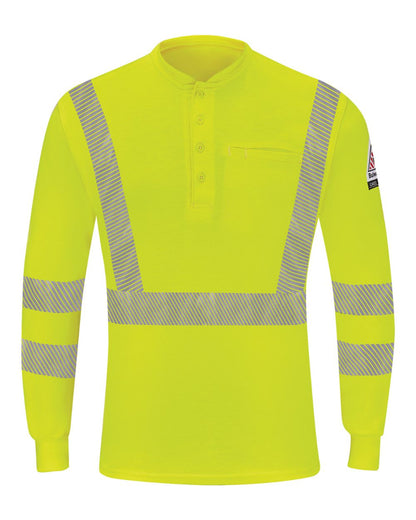 Bulwark Men's Tall Hi-Visibility Lightweight Long Sleeve Henley SML4T #color_Yellow/ Green