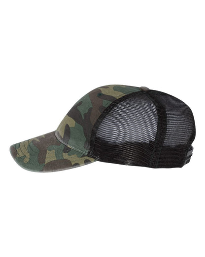 Richardson Garment Washed Printed Trucker Cap 111P #color_Green Camo/ Black
