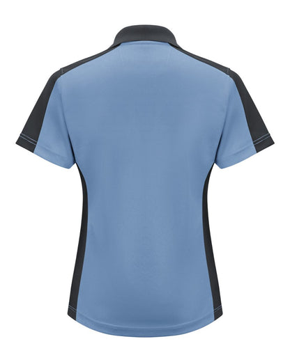 Red Kap Women's Performance Knit Two-Tone Polo SK53 #color_Medium Blue/ Charcoal