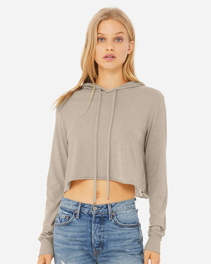 BELLA + CANVAS Women’s Triblend Crop Long Sleeve Hoodie 8512 #colormdl_Tan Triblend