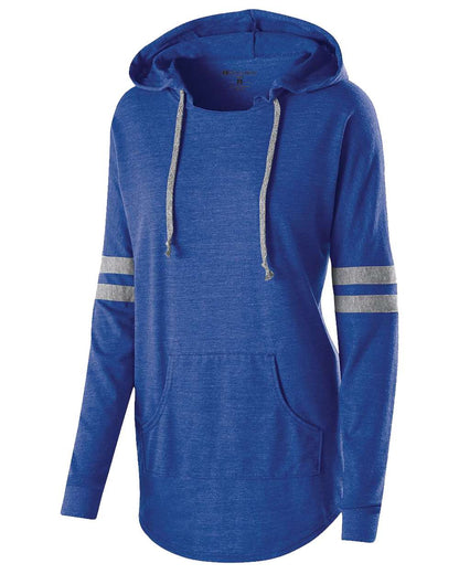 Holloway Women's Triblend Hooded Long Sleeve T-Shirt 229390 #color_Vintage Royal/ Vintage Grey