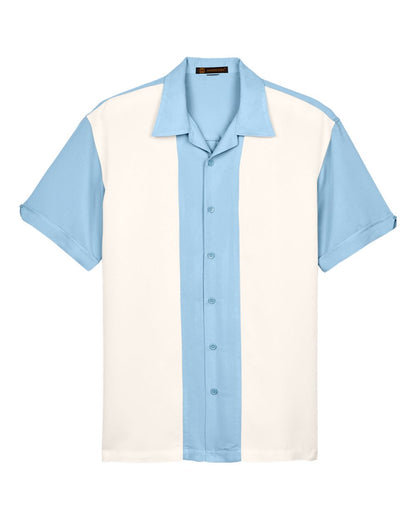 Harriton Men's Two-Tone Camp Shirt M575 #color_Cloud Blue/ Cream