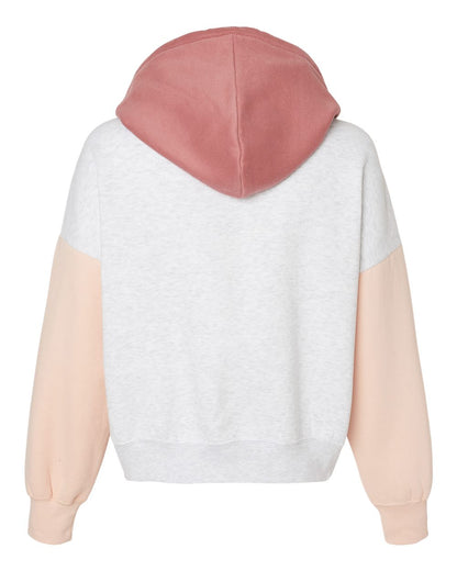 MV Sport Women's Sueded Fleece Colorblocked Crop Hooded Sweatshirt W23716 #color_Cameo Pink