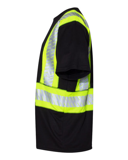 Kishigo Unisex EV Series® Enhanced Visibility Contrast Pocket T-Shirt B200-204 #color_Black/ Lime - B200