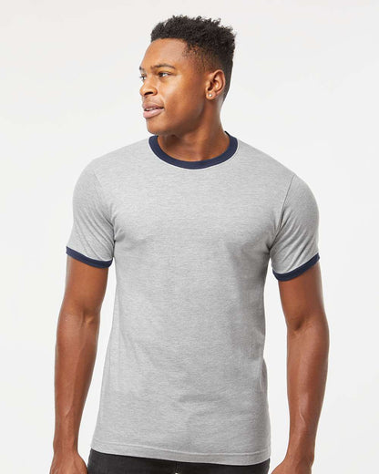 Tultex Fine Jersey Ringer T-Shirt 246 #colormdl_Heather Grey/ Navy