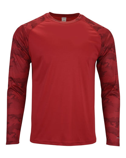 Paragon Unisex Cayman Performance Camo Colorblocked Long Sleeve T-Shirt 216 #color_Red