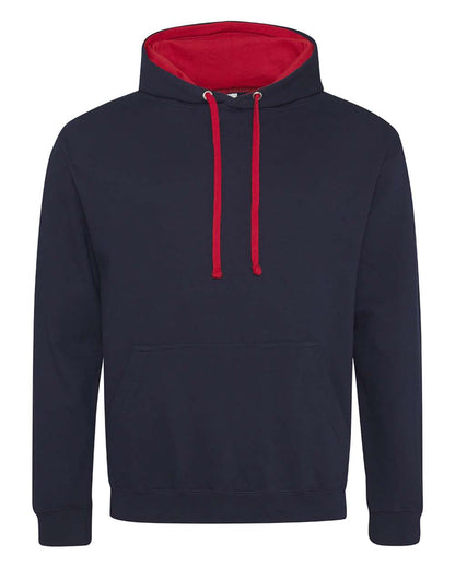 AWDis Unisex Midweight Varsity Contrast Hooded Sweatshirt JHA003 #color_French Navy/ Fire Red