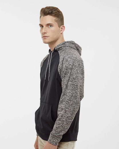 J. America Men's Colorblocked Cosmic Fleece Hooded Sweatshirt 8612 #colormdl_Black/ Charcoal Fleck