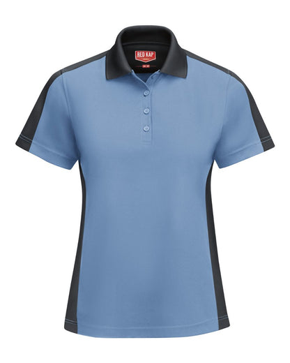 Red Kap Women's Performance Knit Two-Tone Polo SK53 #color_Medium Blue/ Charcoal