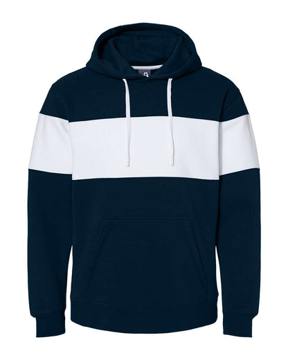 J. America Men's Varsity Fleece Colorblocked Hooded Sweatshirt 8644 #color_Navy