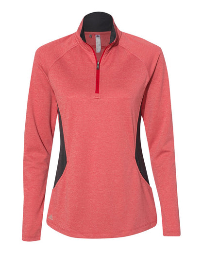 Adidas Women's Lightweight Quarter-Zip Pullover A281 #color_Power Red Heather/ Carbon