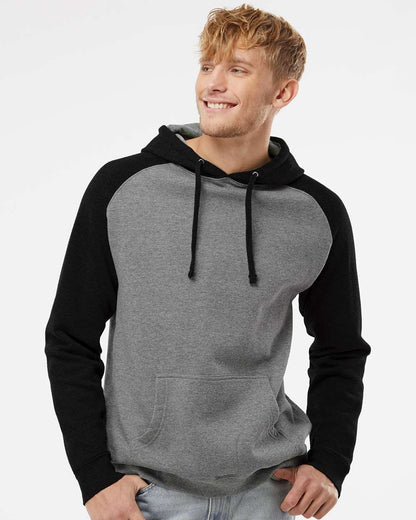 Independent Trading Co. Unisex Raglan Hooded Sweatshirt IND40RP #colormdl_Gunmetal Heather/ Black