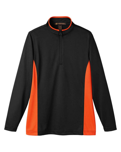 Harriton Women's Flash Snag Protection Plus IL Colorblock Quarter-Zip Pullover M786W #color_Black/ Team Orange