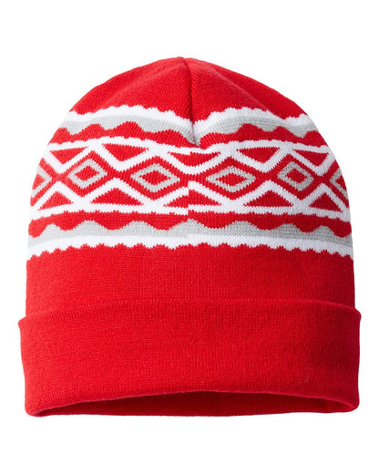 CAP AMERICA USA- Made Diamond Cuffed Beanie RKD12 #color_True Red/ Silver