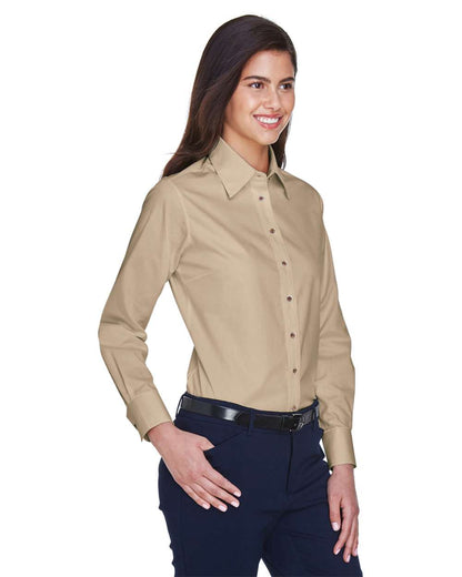 Harriton Women's Easy Blend™ Long Sleeve Twill Dress Shirt with Stain-Release M500W #colormdl_Stone
